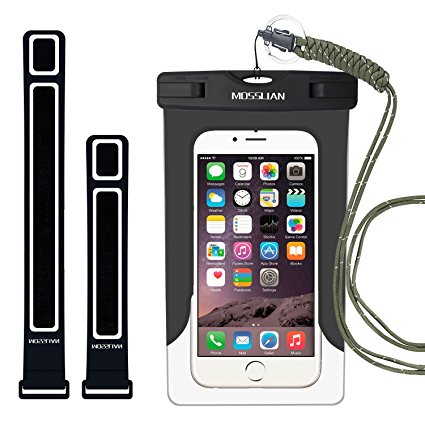 MOSSLIAN Waterproof Case Universal Dry Bag for Apple iPhone 6s, 6 Plus, Samsung Galaxy S6 Edge for Cell Phone Up To 6 Inches … (Black)