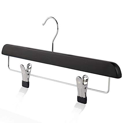 The Hanger Store 20 Black wooden coat clothes hangers with clips and bar for trousers, skirts-Choose Colour