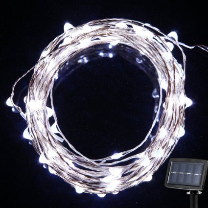 Hallomall LED Solar Powered String Lights, 2 Modes Steady on / Flash, 150 LED, 72 Feet, White