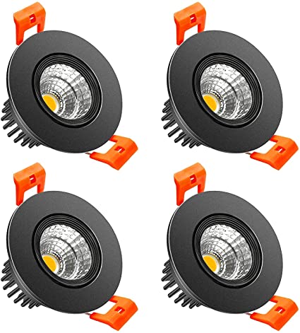 LightingWill 2inch LED Dimmable Downlight, 3W COB Recessed Ceiling Light, Ultra Warm White 2700K, CRI80, 25W Halogen Bulbs Equivalent, Black (4Pack)