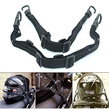 IDS 2 Pcs Motorcycle Helmet Luggage Rope Bungee Cord Bandage Strapping Tape Elastic Strap with 2 hooks, Black