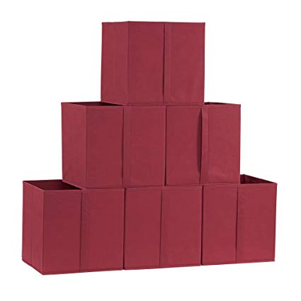 Household Essentials 332-1 Foldable Fabric Set of 6 Cubby Cubes with Vertical Handles | Red 6 Pack of Storage Bins, 5.8 lbs,