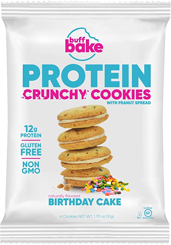 Buff Bake Protein Sandwich Cookie | Birthday Cake | Crunchy with Nut Butter Filling | Gluten Free | Non-GMO Ingredients | 12 Grams of Hormone-Free Whey Protein | (8 count, 1.79 Ounces)