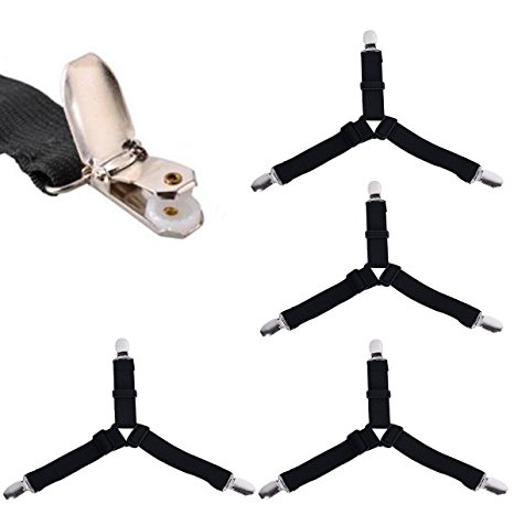 4 pcs/set Triangle Bed Mattress Sheet Clips Grippers Straps Suspender Fasteners Holder (4 pcs Black)