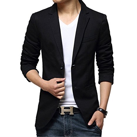 iPretty Fashion Men's Suit Jacket Slim Cotton Thin Casual Two Buttons Blazer Coat Outwear