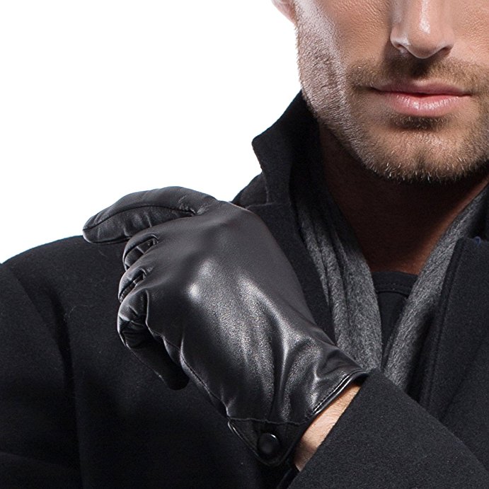 MATSU Men's Nappa Leather Soft Suede Long Fleece Lined Gloves Police Style Ku011