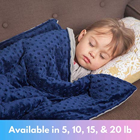 Roore 7 lb Weighted Blanket for Kids I 41"x60" I Weighted Blanket with Plush Minky Blue Removable Cover I Weighted with Premium Glass Beads I Perfect for Children from 60 to 80 lb
