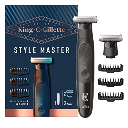 King C. Gillette Beard Trimmer for Men, Includes 1 Cordless Style Master Trimmer with 2ct 4-Directional Metal Razor Blades Refills and 3 Interchangeable Combs, Waterproof