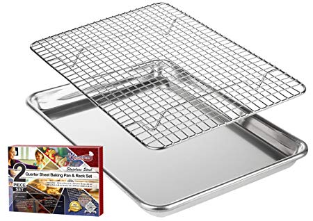 Roasting & Baking Sheet with Cooling Rack: Quarter Cookie Aluminum Pan Tray with Stainless Steel Wire Rack - Heavy-Duty - 9.6" x 13" inches