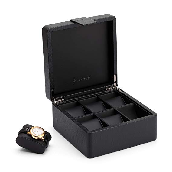 Vlando Wooden Watch Box Storage Organizer, Men's Gift -Business Black