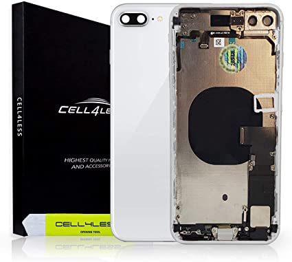 CELL4LESS Back Housing Assembly Metal MidFrame w/Major Components Pre-Installed Including Buttons for iPhone 8 Plus (White)