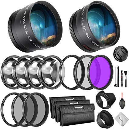 Neewer 52mm Lens and Filter Bundle: Wide Angle Lens, Telephoto Lens and Filter Set(Macro, ND, UV, CPL, FLD) for Nikon D3300 D3200 D3100 D5000 D5100 D5200 D5300 D5500 D7000 D7100 D7200 with 52mm Lenses