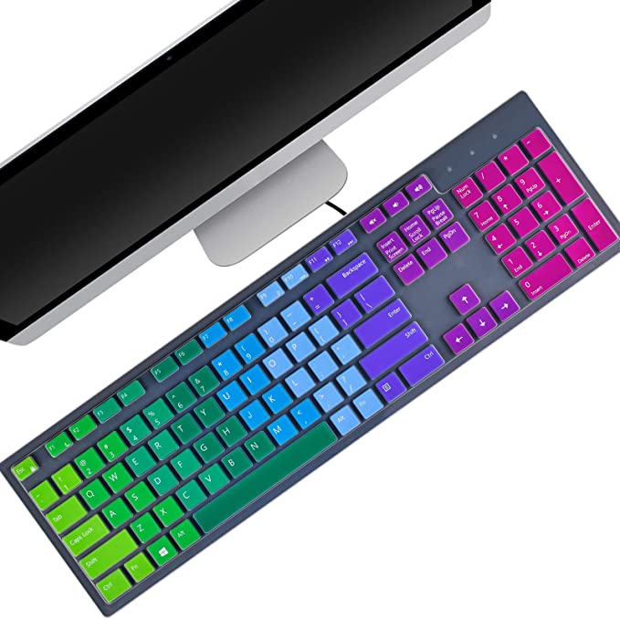 [2 Pcs] Colorful Keyboard Cover Compatible for Dell KM636 KB216&Dell Optiplex 5250 3050 3240 5460 7450 7050&Dell Inspiron AIO 3475/3670/3477 All-in one Desktop Keyboard Protector-Rainbow Clear