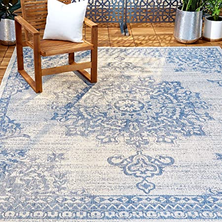 Home Dynamix Nicole Miller Patio Country Azalea Indoor/Outdoor Area Rug 5'2"x7'2", Traditional Medallion Gray/Blue