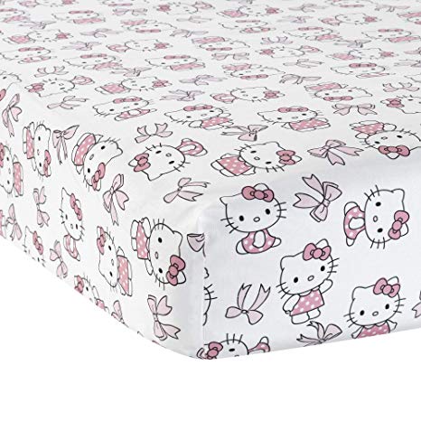 Bedtime Originals Hello Kitty Luv Bow Fitted Crib Sheet, Pink/White