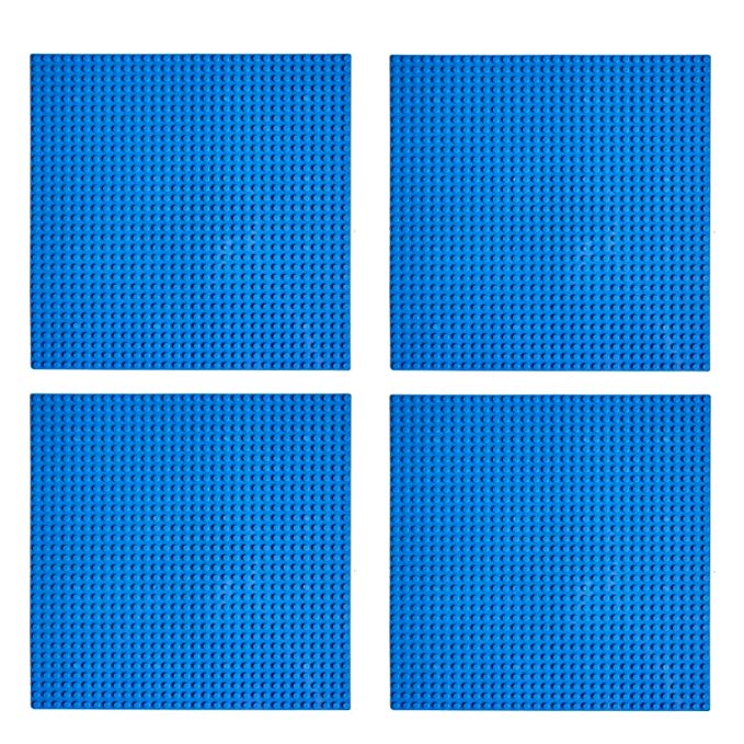 BOROLA Peel-and-Stick Building Base Plates - 10" x 10" in Variety Color, Compatible with Most Major Brands of Building Bricks (4-Pack, Blue)
