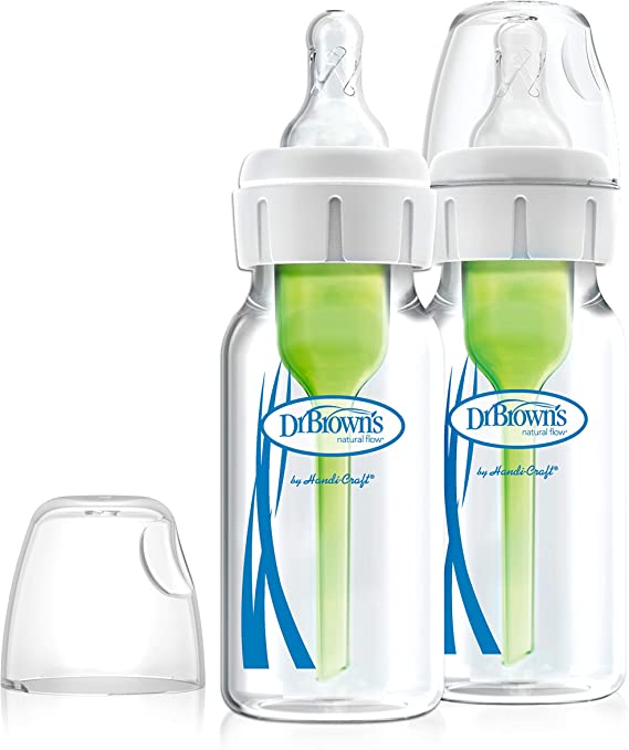 Dr. Brown's Natural Flow Options Plus Narrow Glass Baby Bottle, 4 Ounce (Pack of 2)