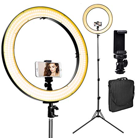 [Upgraded] 18inch LED Ring Light w/ 78" Stand, 720 LED 3200-5600K Warm/White, Digital Display Dimmable Video Light, Camera Phone Holder & Carrying Case, USB Power Output for Studio Makeup Live Vlogger