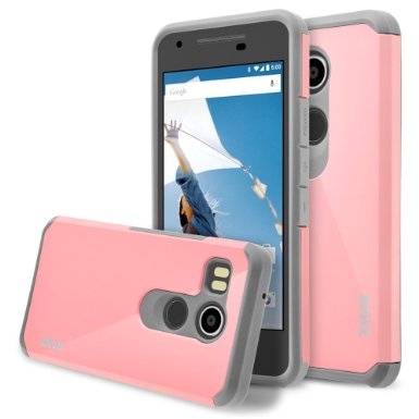 Nexus 5X Case RANZ Grey with Pink Hard Impact Dual Layer Shockproof Bumper Case For LG Nexus 5X