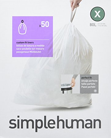 simplehuman Custom Fit Trash Can Liner X, 80 L/ 21.13 Gal, 50-Count Box