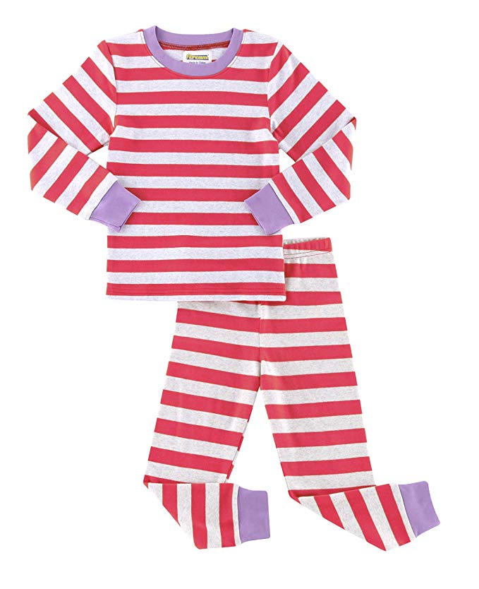 Fiream Girls Boys Pajamas Set 100% Cotton Stripe Long Sleeve Kids Sleepwear for Girls and Boys Size 12 Month-7 Years