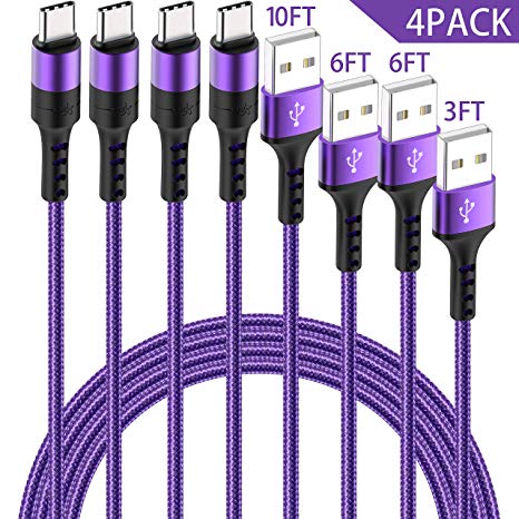 HaoKande USB Type C Long Cable Nylon Braided USB A to C Fast Charger Compatible for Samsung Galaxy S10 S9 S8 Plus Note 9 8,LG G7 G6 G5 V20 V30,Nintendo Switch,GoPro Hero 7 5 6 (Dark Purple)