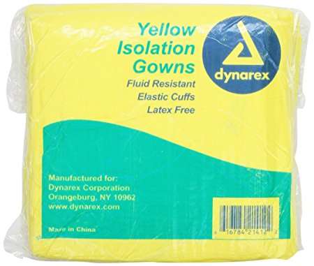 Dynarex Isolation Gown Fluid Resistant; Yellow Full Back, 50 Count