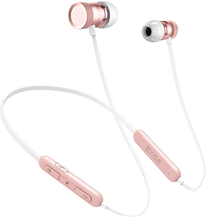 Picun Bluetooth Headphones Neckband 20H Playtime, Wireless Earbuds Bluetooth 5.0 with Microphone, Magnetic Sport Gym in-Ear Earphones for Running Workout IPX5 Sweatproof (Rose Gold)