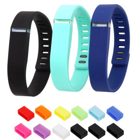 Henoda 3PCS Replacement Wristband with Clasps for Fitbit Flex Wireless Activity Sleep Band, (Set of 3 Band with 12 Piece Colorful Silicon Fastener Ring)