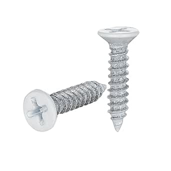 JQK #6 x 1/2" White Wood Screw, Flat Head Phillips Wood Screw 18-8 S/S Electroplating White Stainless Steel, 6 x 1/2-Inch, 100-Piece, SBW3514-P100