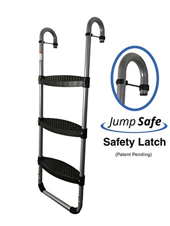 Wide 3-Step Trampoline Ladder with Safety-Latch and No-Slip Steps plus Cooler Surface