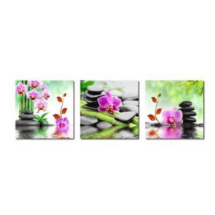 Eden Art - 3 Panels Contemporary Art Zen Giclee Canvas Prints Framed Canvas Wall Art for Home Decor Perfect Wall Decorations for Living Room Bedroom Office Each Panel Size 16x16inch