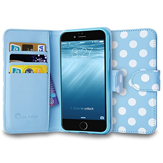 iPhone 6s Plus Case, [Wallet Case] i-Blason KickStand Apple iPhone 6 Plus Case 5.5 Inch Leather Cover w Credit Card [ID Holders] (Blue/White)