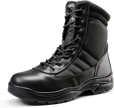 NORTIV 8 Men's Military Tactical Work Boots Side Zipper Leather Motorcycle Combat Boots (6-8 Inches)