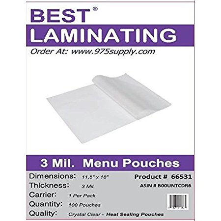 Best LaminatingÂ - 3 Mil Clear Menu Size Thermal Laminating Pouches - 12 X 18 - Qty 100, Model: 66531, Electronic Store