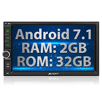 Android 7.1 2G 32G Car Radio, Double Din In Dash Bluetooth Stereo, Support GPS Nav, 64GB USB SD, 3G WIFI, OBD2, Mirror Link, Rearview Camera