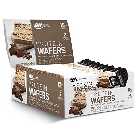 OPTIMUM NUTRITION Protein Wafers, Protein Bars, On The Go, Low carb, Low Sugar, Dessert Protein, Flavor: Mocha, 9 Count