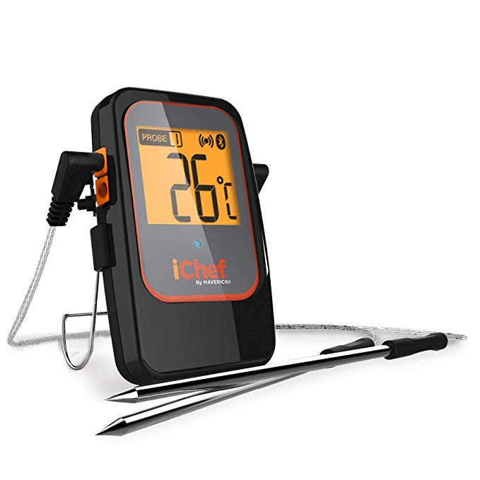 iChef BT-600 Bluetooth Wireless Remote Meat Thermometer, Monitor and Track 4 Probes Simultaneously from 300 Feet Away with Your Phone Or Tablet for Meat, Cooking, Food Grill, BBQ, Smoker and Oven