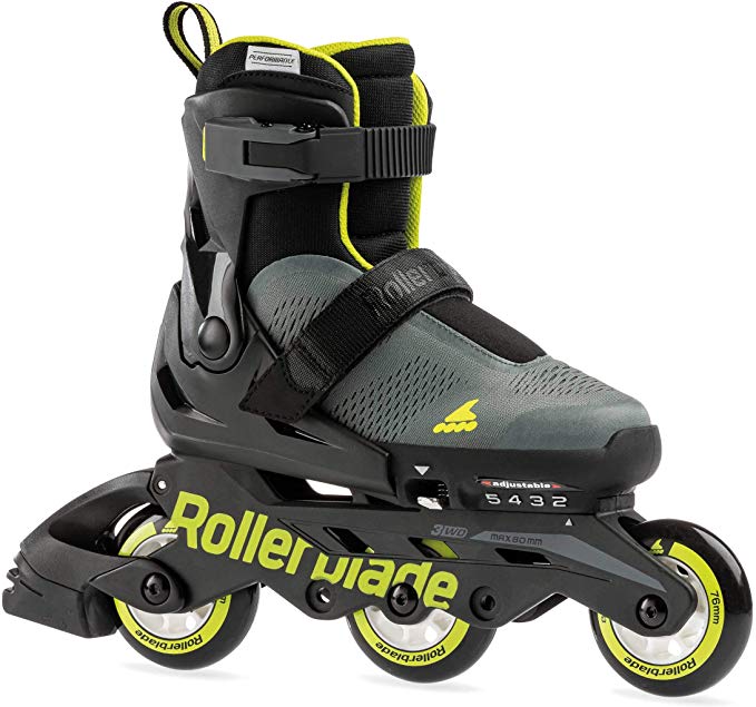 Rollerblade Microblade Free 3WD Kid's Size Adjustable Inline Skate, Anthracite and Lime, High Performance Inline Skates
