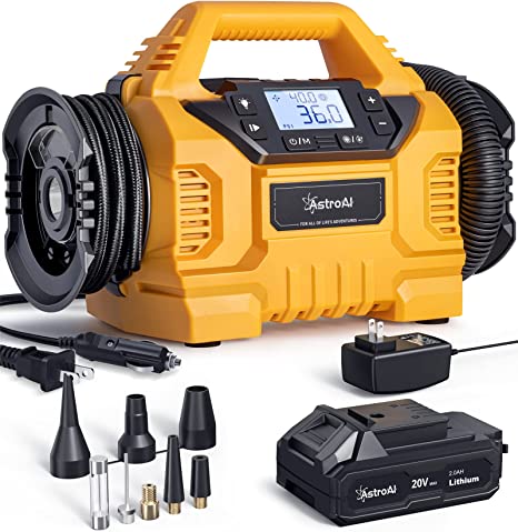 AstroAI Tire Inflator Portable Air Compressor, Cordless Car Tire Pump 160PSI with HD Screen, 3 Power Sources & Dual Powerful Motors, Heavy Duty Air Pump for Cars & Inflatables, Inflation/Deflation