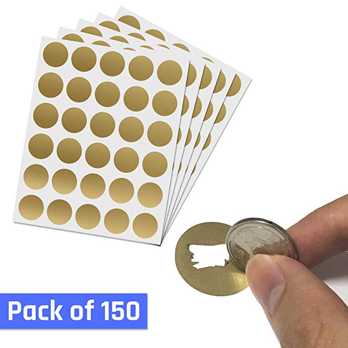 1" Scratch Off Sticker Labels - Gold Round Circle, Pack of 150