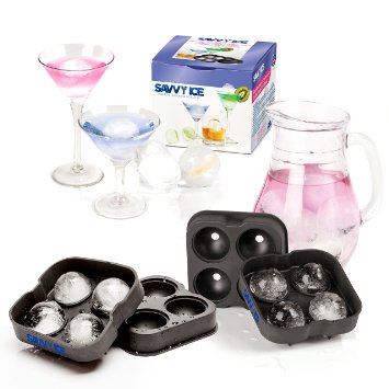 Savvy Ice - Deluxe 2 Pack Silicone Sphere Ice Mold Gift Set- Makes 8 Dazzling Ice Balls - Unique Slow Melting Drink Chillers - Easy Storage Stackable Round Cube Trays - Enjoy Tastier Cocktails and Iced Cold Beverages