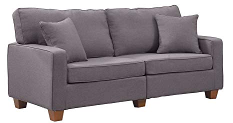 Divano Roma Furniture 73 – Inch Love Seat Linen Fabric Sofa, Light Grey