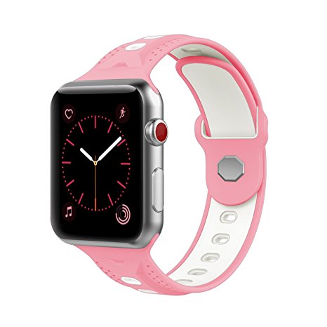 Yearscase New Design 38MM Soft Silicone Sport Strap Replacement Wristband Bracelet for Apple Watch Series 1 / 2 / 3, Nike , Sport, Edition - Pink / White