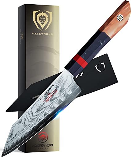 DALSTRONG Santoku Knife - 7 inch - Firestorm Alpha Series - Premium 10CR15MOV High-Carbon Steel - Traditional Japanese Wa Stabilized Wood & Resin Handle - w/Sheath