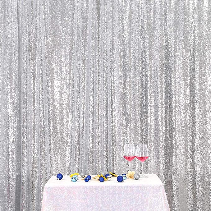 Eternal Beauty Silver Sequin Wedding Backdrop Photography Background Party Curtain, 6Ft X 8Ft