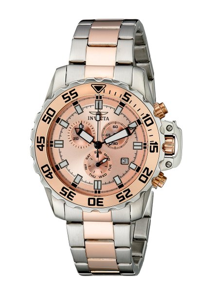 Invicta Men's 13627 Pro Diver Chronograph Rose Gold Tone Dial Two Tone Stainless Steel Watch