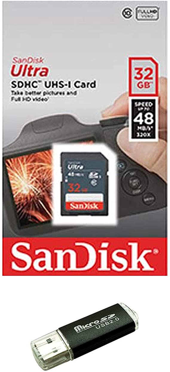 Sandisk 32GB SD SDHC Flash Memory Card for Nintendo 3DS N3DS DS DSI & Wii Media Kit, Nikon SLR Coolpix Camera, Kodak Easyshare, Canon Powershot, Canon EOS, Comes with Bonus SD/TF USB Card Reader