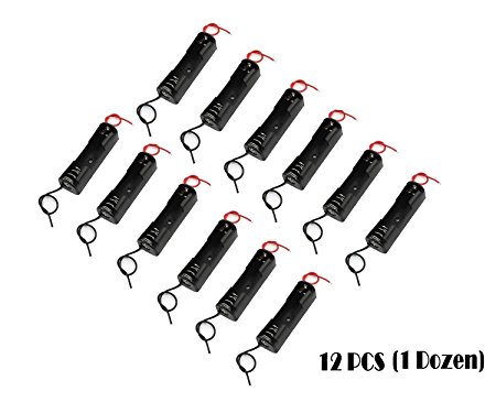 WAYLLSHINE® 12 Pcs/1 Dozen 1 x 1.5V AA Battery Spring Clip Black Plastic 1 x 1.5V AA Battery Case Holder Box Black Red Wire Leads
