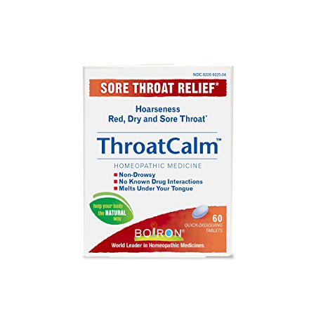 Boiron Throatcalm, 60 Tablets, Homeopathic Medicine for Temporary Sore Throat Relief, Quck Dissolve Tablets, Non-Drowsy